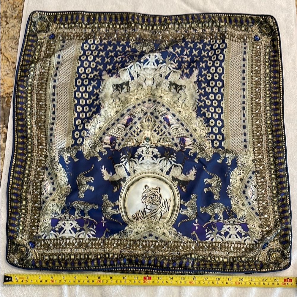 Camilla Large Silk Blue and Gold Accent Pillow cover